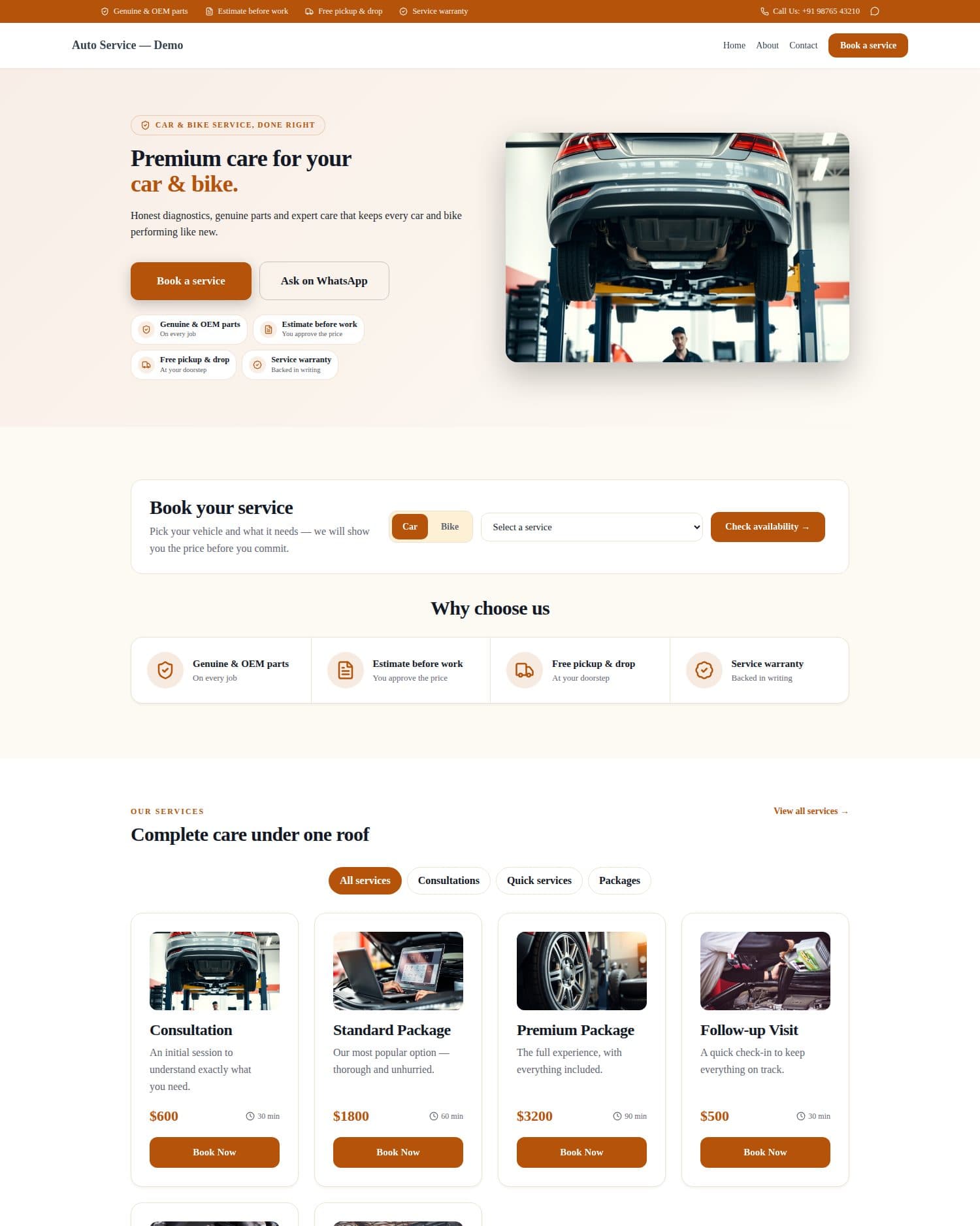 Previzualizare șablon Service auto și moto — Torque