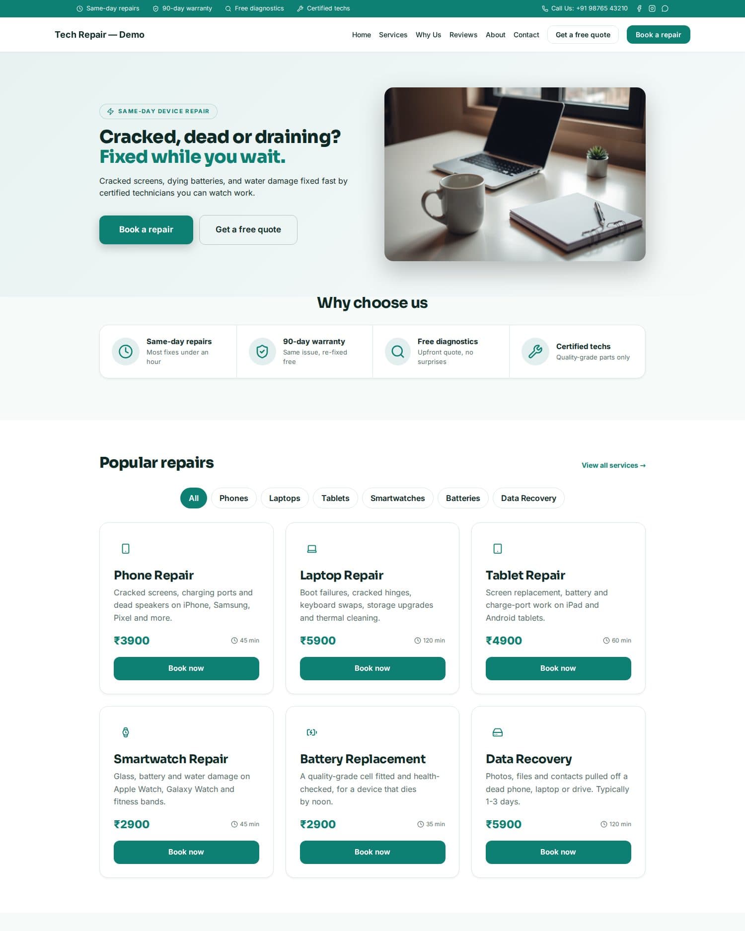 Previzualizare șablon Service de reparații — Workbench